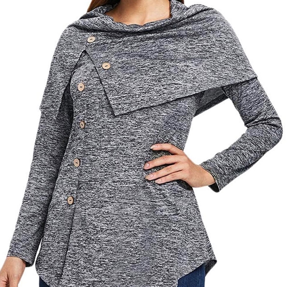 Long Sleeve Marled Button Capelet shirt